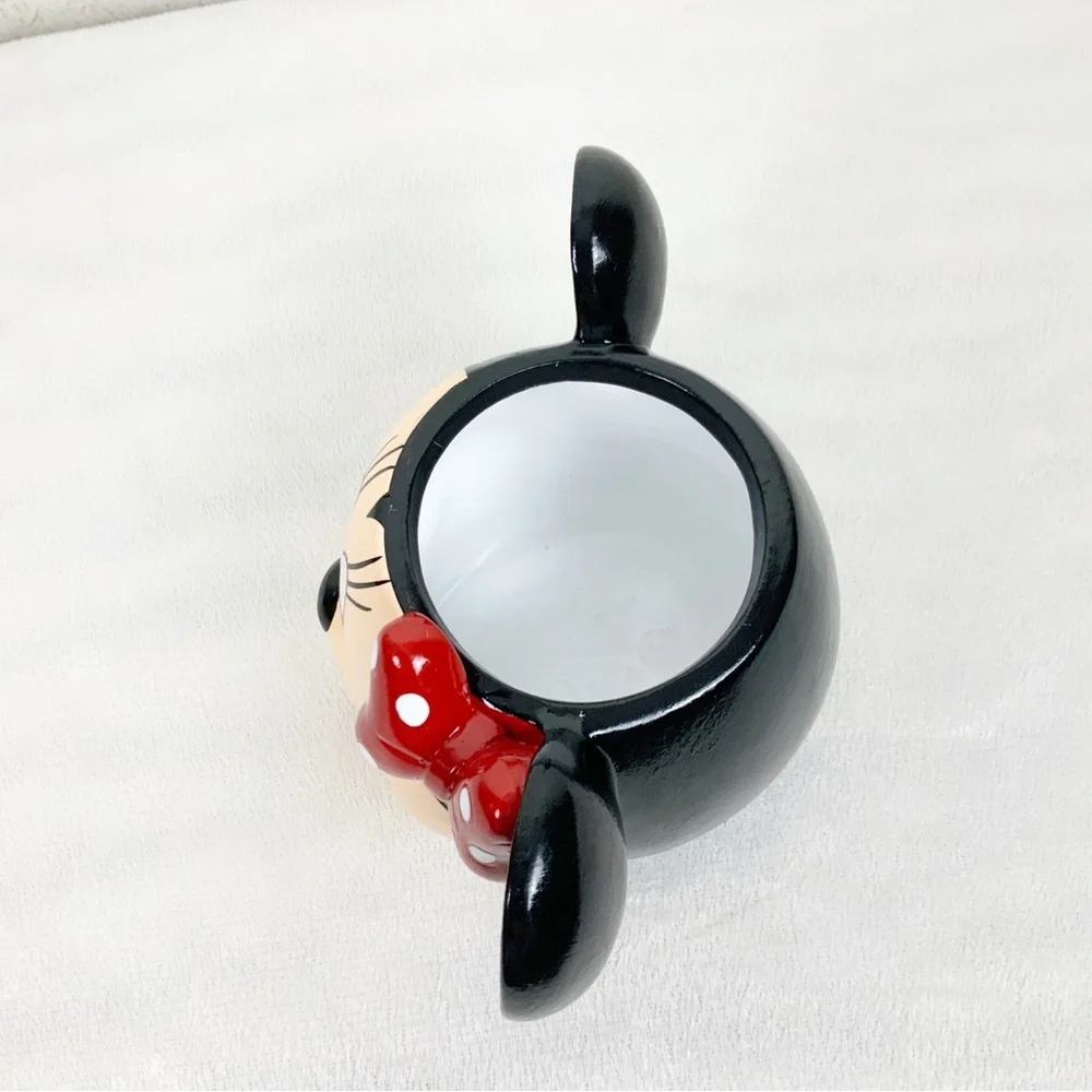Minnie Mouse Head Planter Flower Pot Ceramic Candy Dish Red Polka Dot Bow